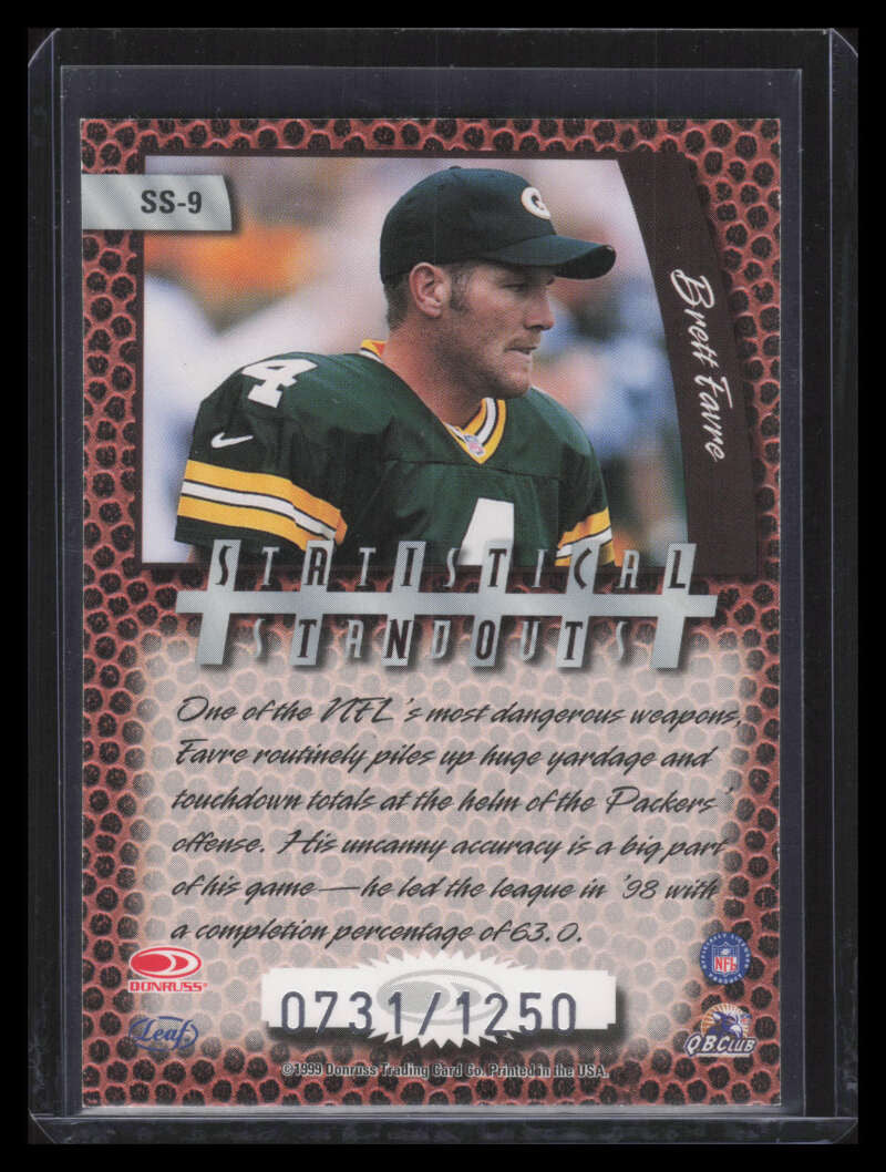 1999 Leaf Rookies and Stars Statistical Standouts ss9 Brett Favre 731/1250