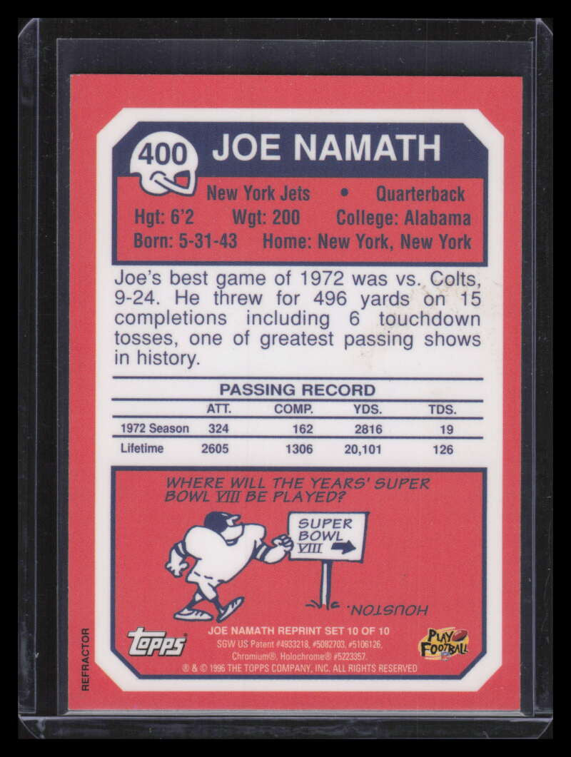 1996 Stadium Club Namath Finest Refractor 10 Joe Namath 1973