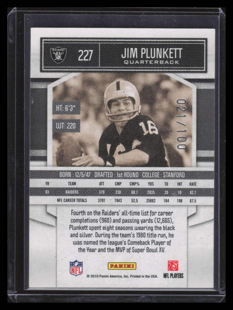2010 Classics Timeless Tributes Silver 227 Jim Plunkett 21/100