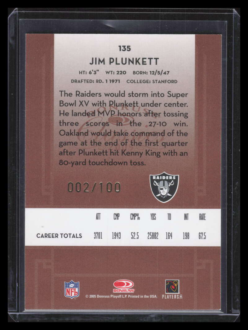 2005 Donruss Classics Timeless Tributes Bronze 135 Jim Plunkett 2/100