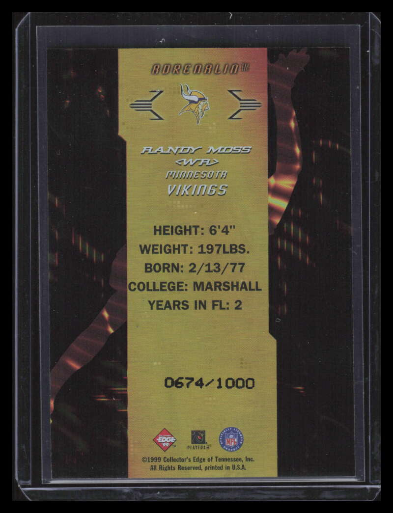 1999 Collector's Edge First Place Adrenalin a14 Randy Moss 674/1000