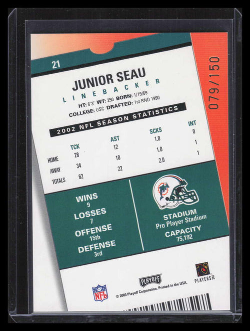 2003 Playoff Contenders Playoff Ticket 21 Junior Seau 79/150