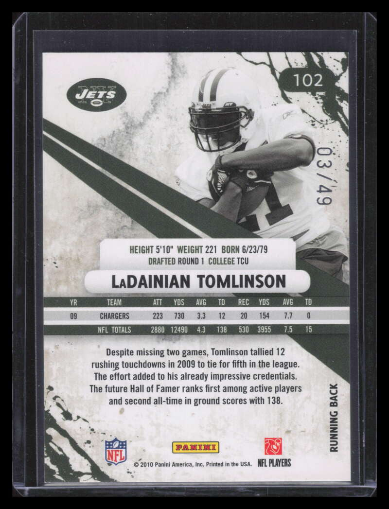 2010 Rookies and Stars Longevity Parallel Gold 102 LaDainian Tomlinson 3/49