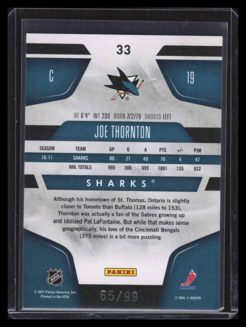 2011-12 Certified Mirror Blue 33 Joe Thornton 65/99