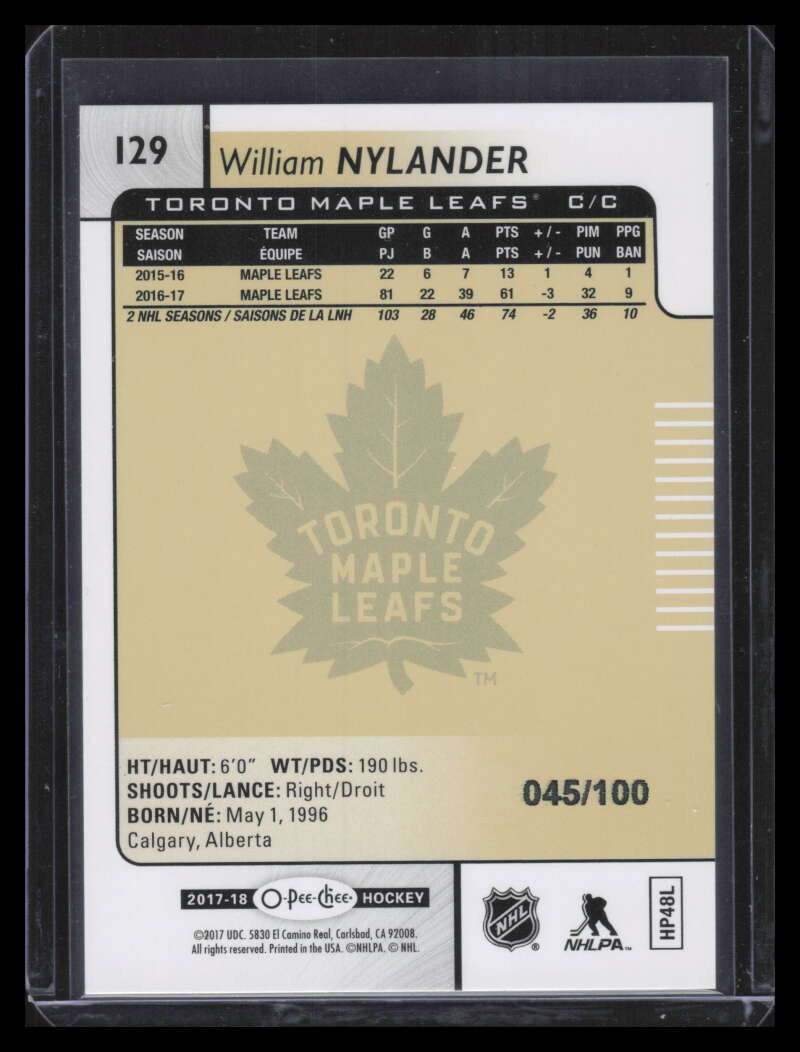 2017-18 O-Pee-Chee Rainbow Black 129 William Nylander 45/100