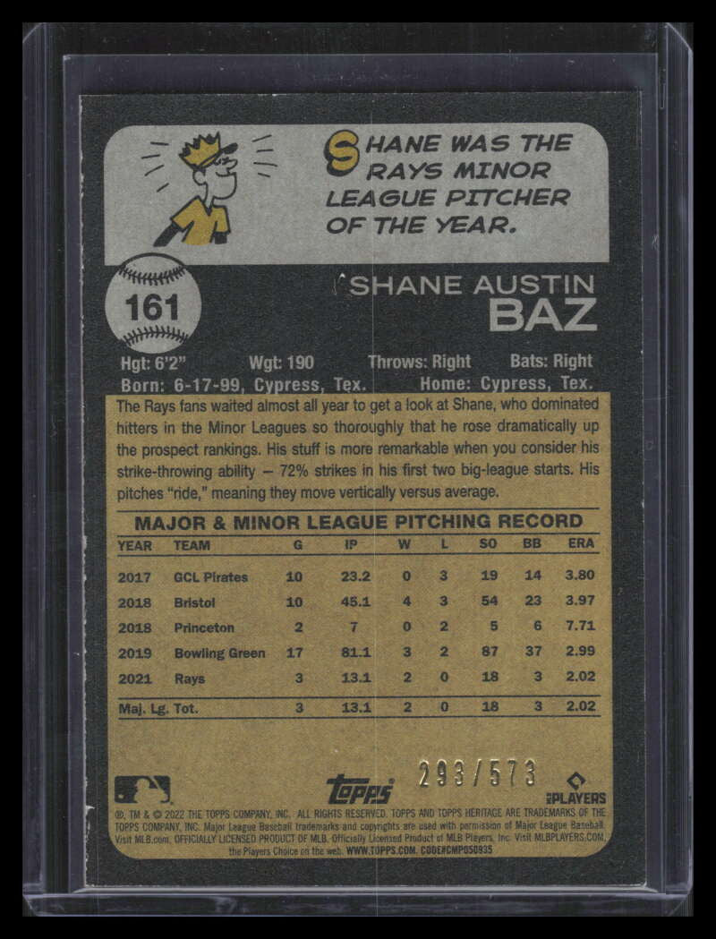 2022 Topps Heritage Chrome Red Refractor 161 Shane Baz Rookie 293/573
