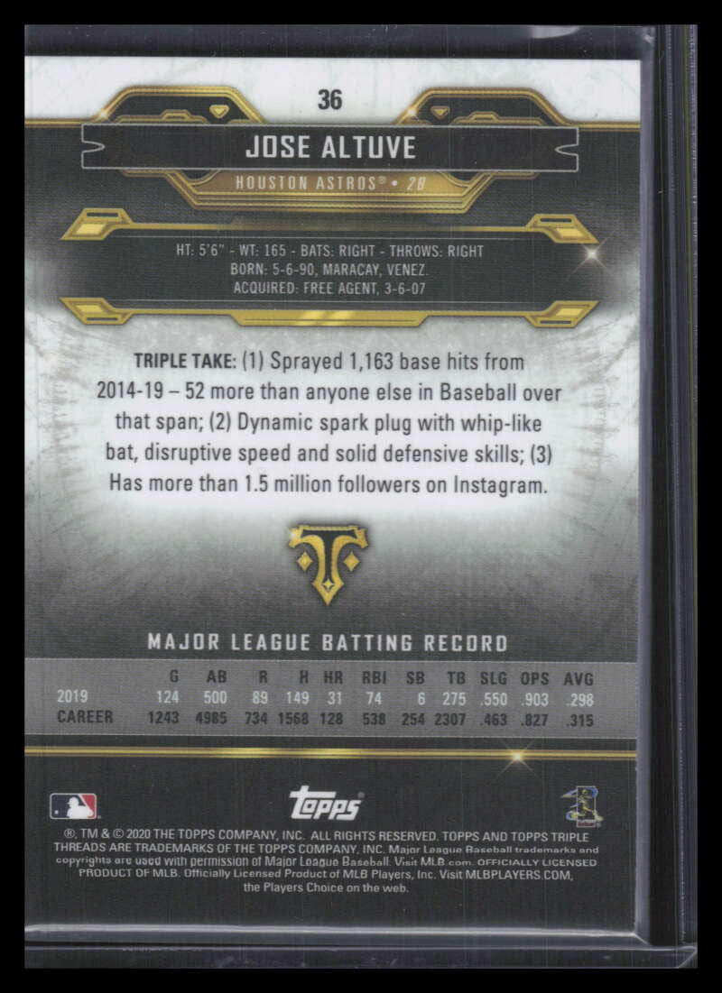 2020 Topps Triple Threads Gold 36 Jose Altuve 11/99