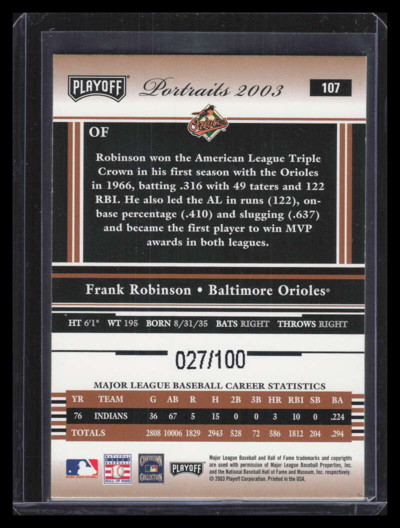 2003 Playoff Portraits Bronze 107 Frank Robinson 27/100