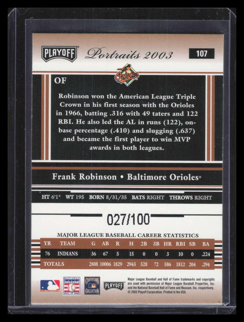 2003 Playoff Portraits Bronze 107 Frank Robinson 27/100