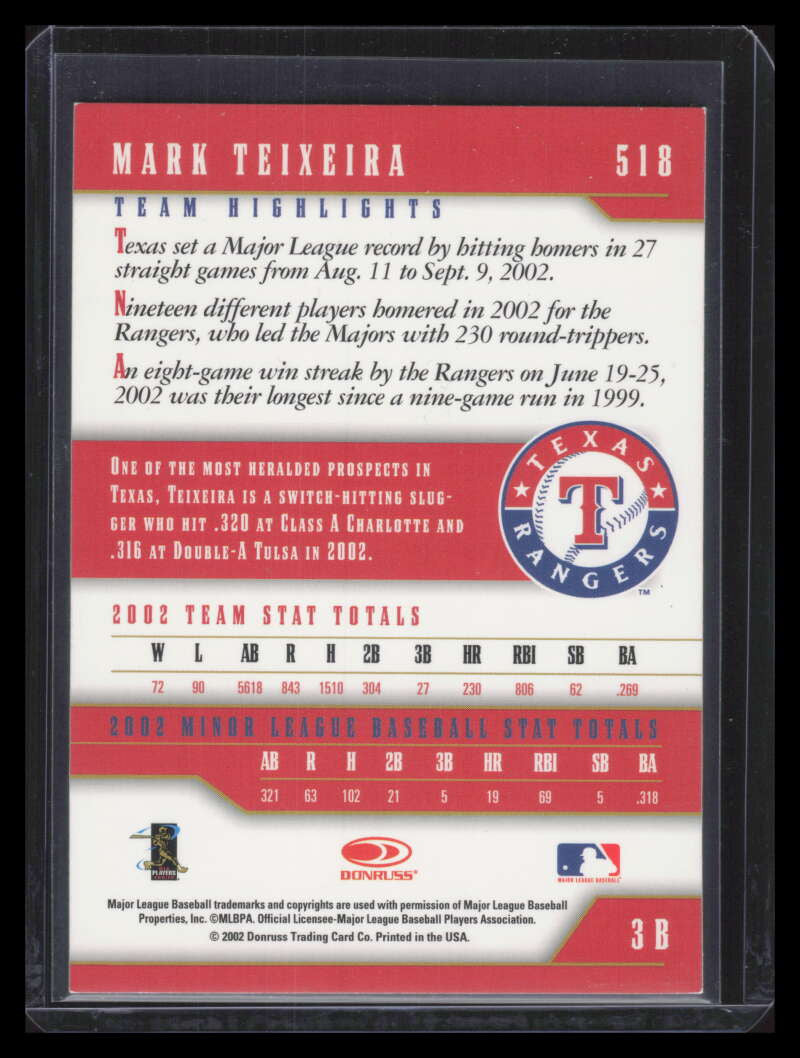 2003 Donruss Team Heroes Stat Line 518 Mark Teixeira 68/69
