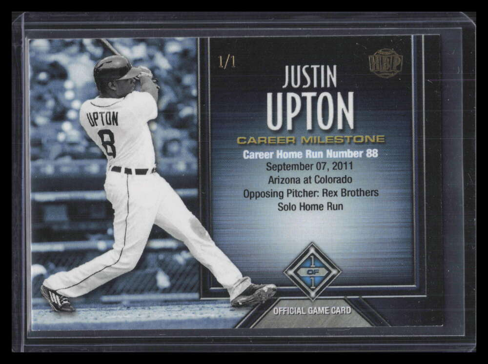 2017 Honus Bonus Fantasy Baseball Career Milestones 67 Justin Upton HR 88 1/1