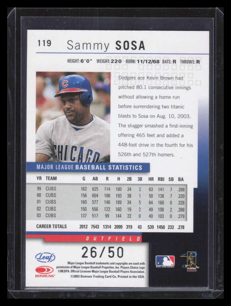 2004 Leaf Press Proofs Silver 119 Sammy Sosa 26/50
