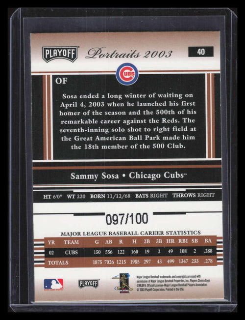 2003 Playoff Portraits Bronze 40 Sammy Sosa 97/100