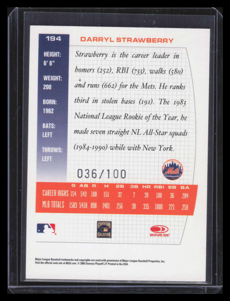 2005 Donruss Team Heroes Showdown Bronze 194 Darryl Strawberry 36/100