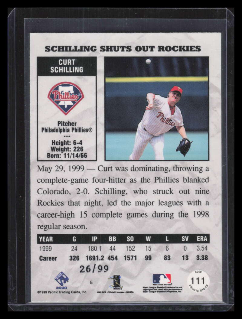 2000 Private Stock Gold Portraits 111 Curt Schilling 26/99