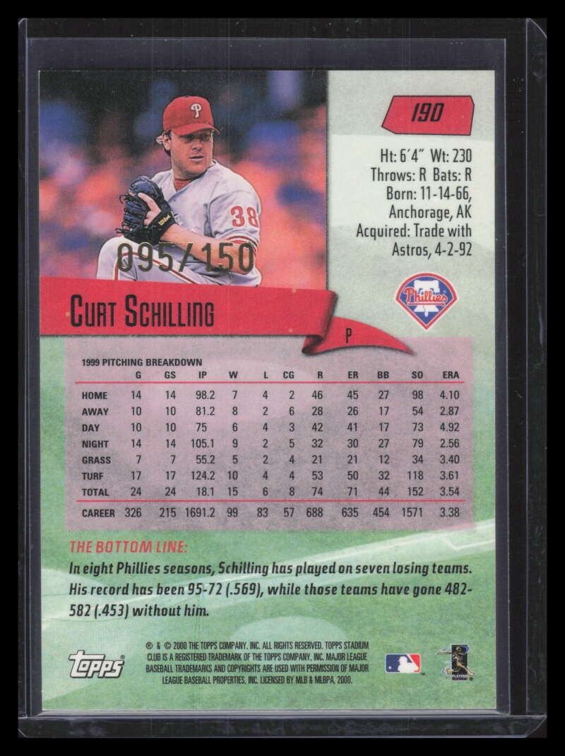 2000 Stadium Club First Day Issue 190 Curt Schilling 95/150