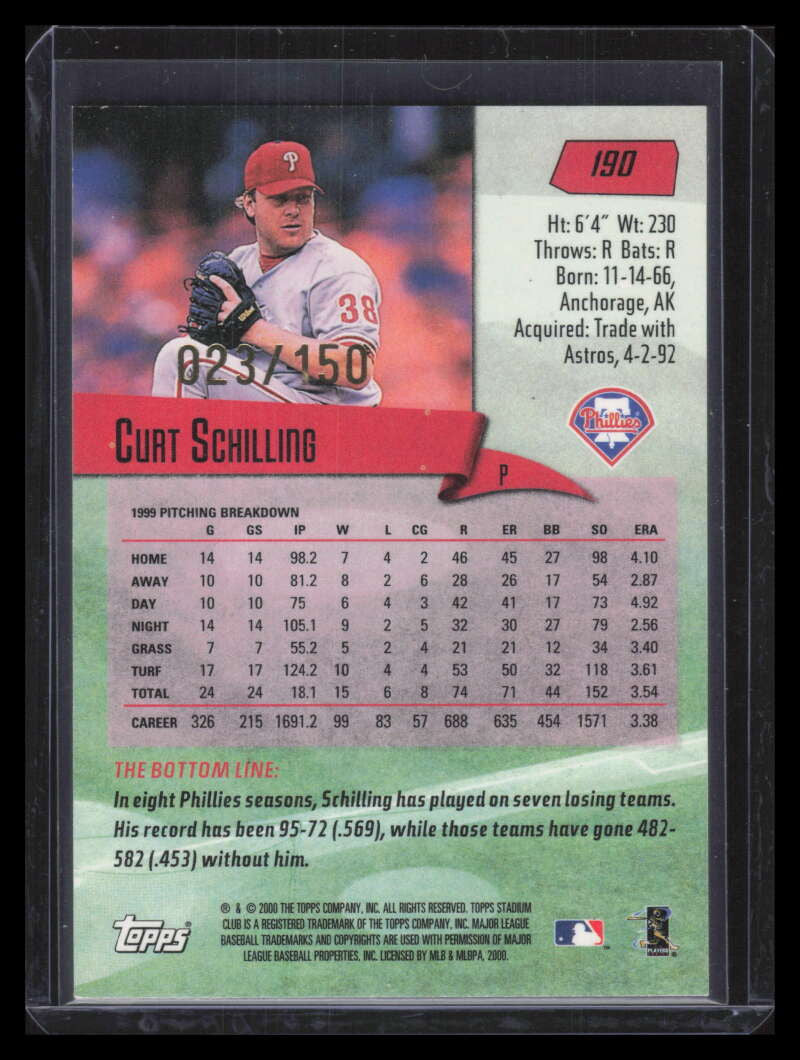 2000 Stadium Club First Day Issue 190 Curt Schilling 23/150