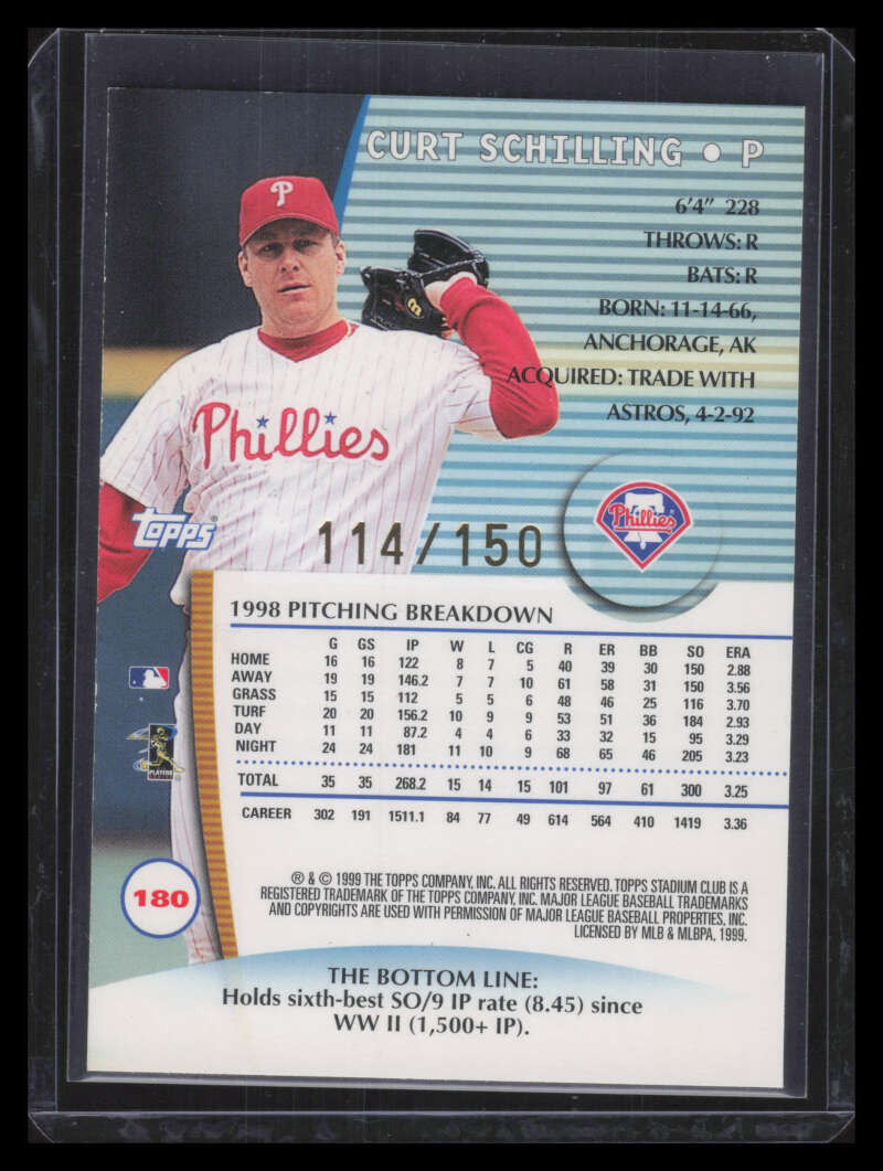 1999 Stadium Club One of a Kind 180 Curt Schilling 114/150