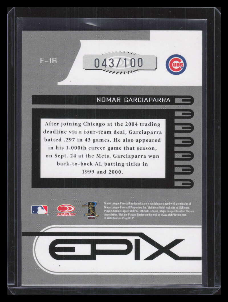 2005 Zenith Epix Black Play 16 Nomar Garciaparra 43/100