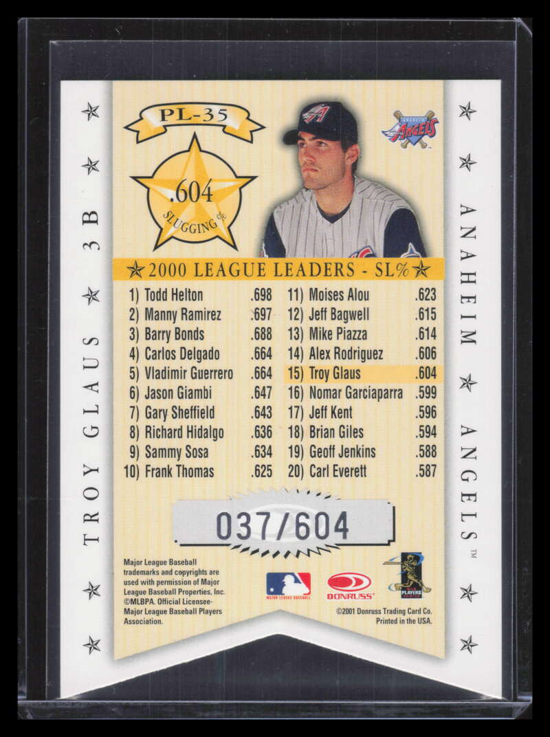 2001 Donruss Production Line Die Cuts pl35 Troy Glaus SLG 37/100