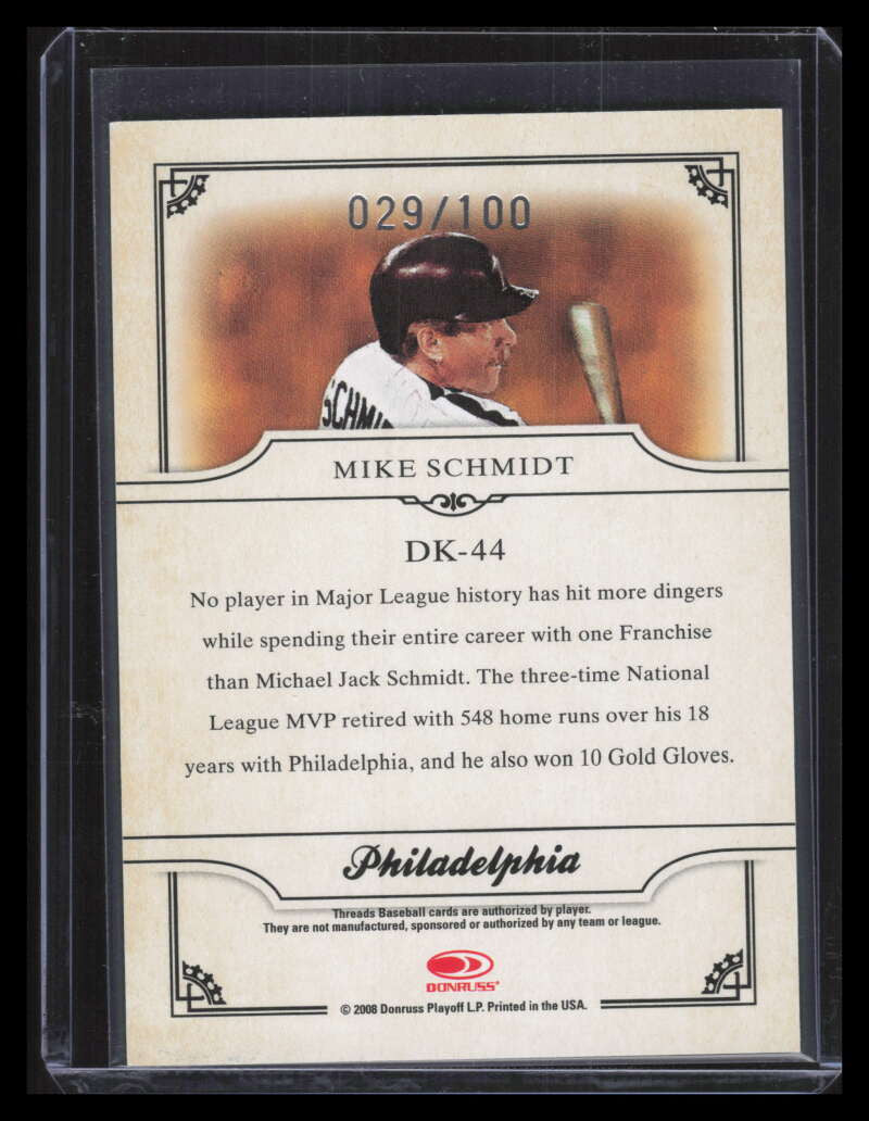 2008 Donruss Threads Diamond Kings Framed Red 44 Mike Schmidt 29/100