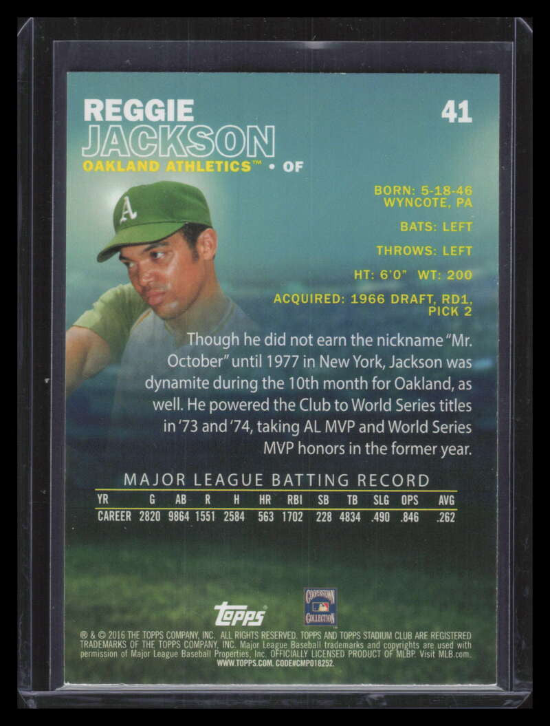 2016 Stadium Club Black and White Orange Foil 41 Reggie Jackson
