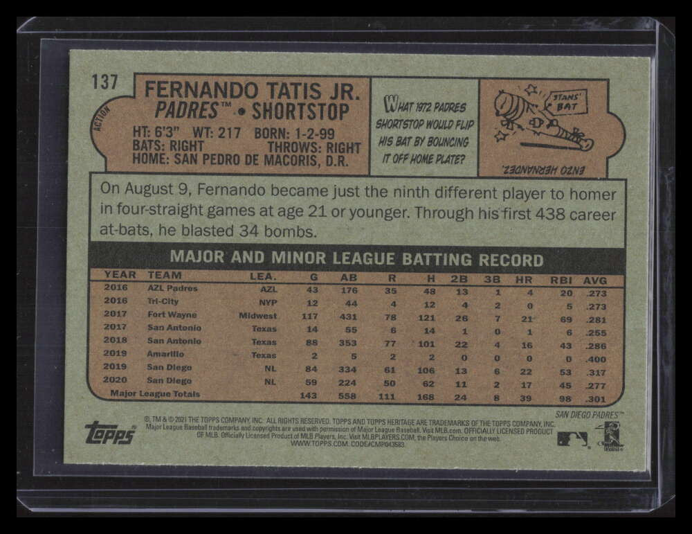 2021 Topps Heritage Action Variations 137 Fernando Tatis Jr. SP