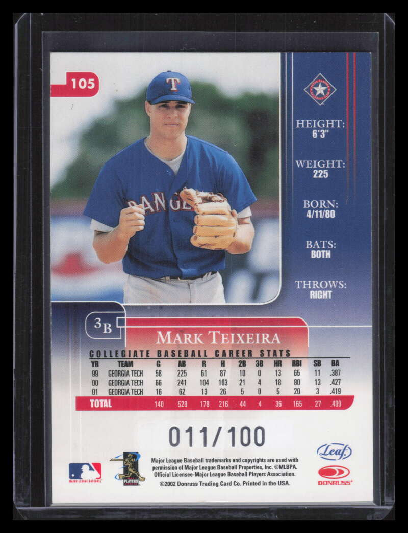 2002 Leaf Rookies and Stars Longevity 105 Mark Teixeira 11/100