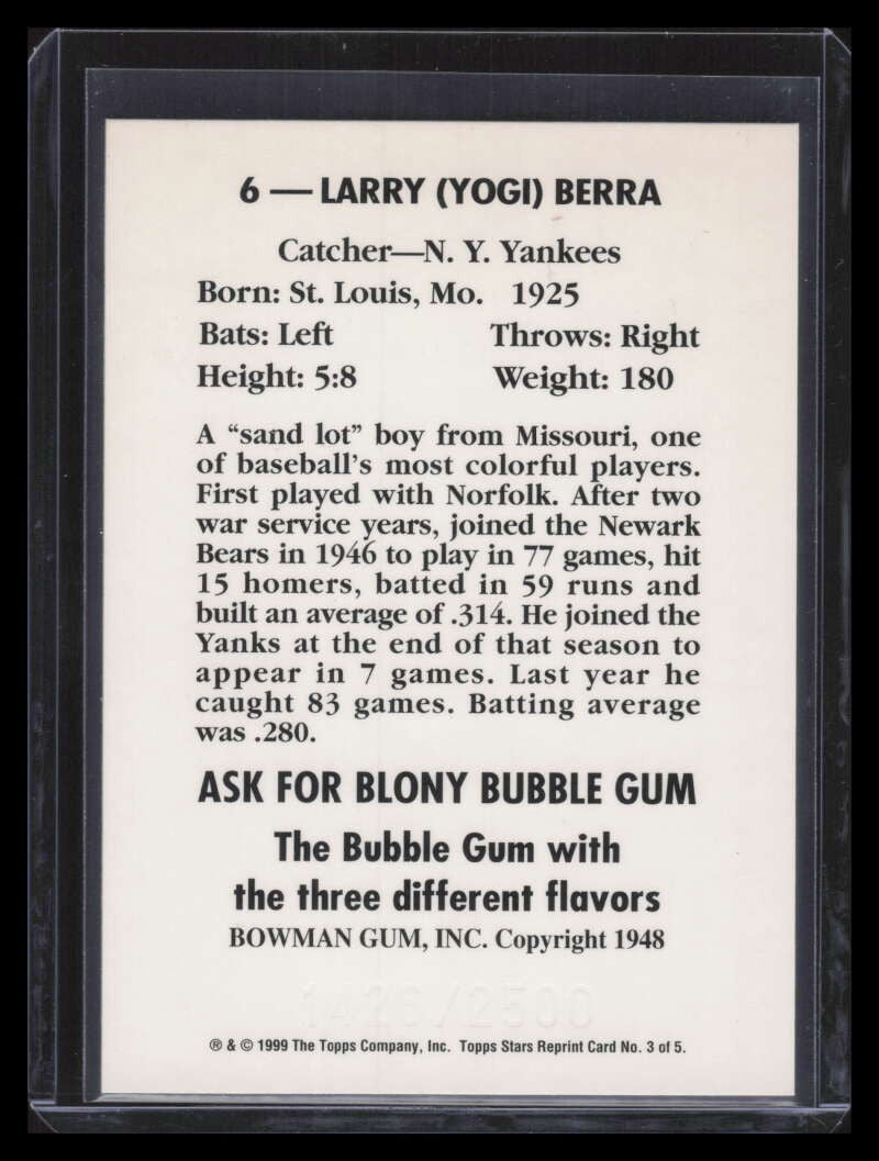 1999 Topps Stars Rookie Reprints 3 Yogi Berra 1426/2500