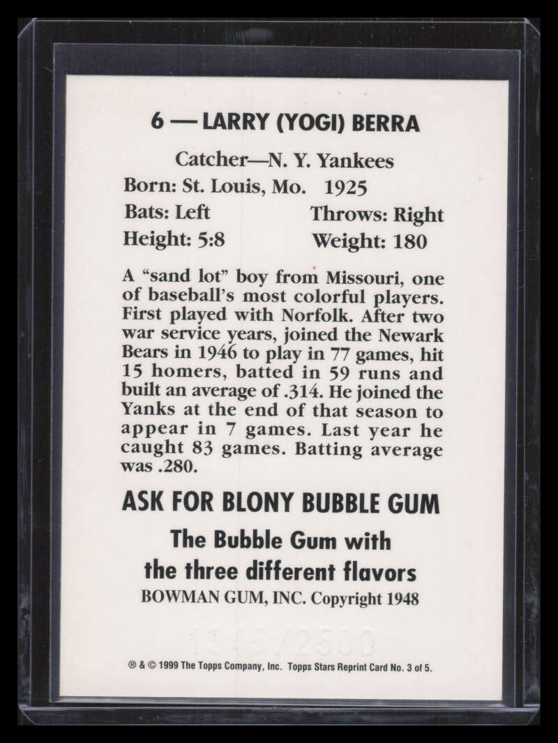 1999 Topps Stars Rookie Reprints 3 Yogi Berra 1345/2500