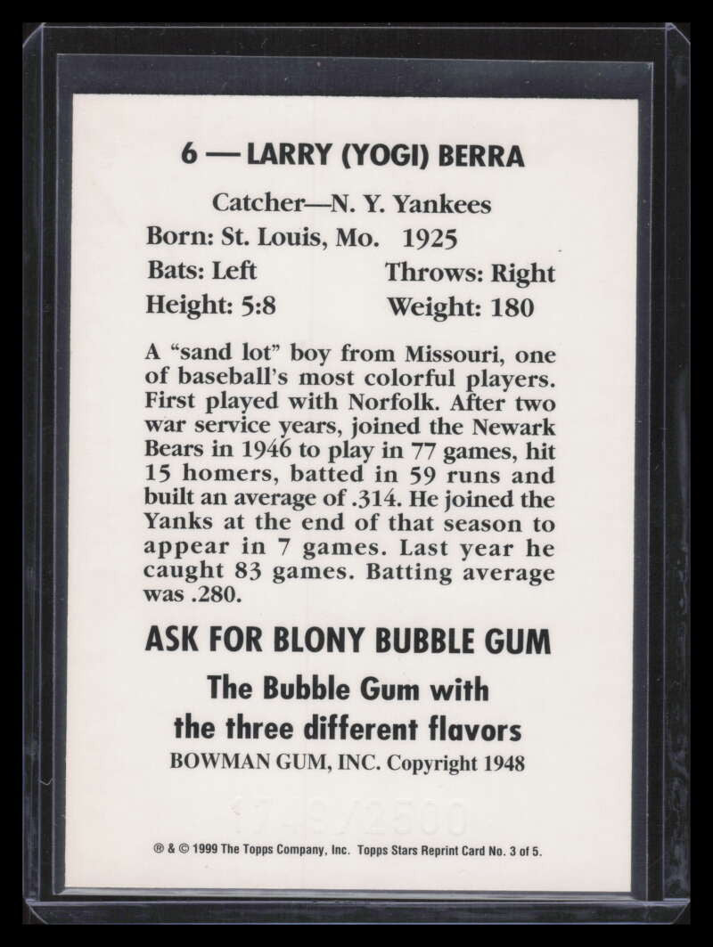 1999 Topps Stars Rookie Reprints 3 Yogi Berra 1749/2500