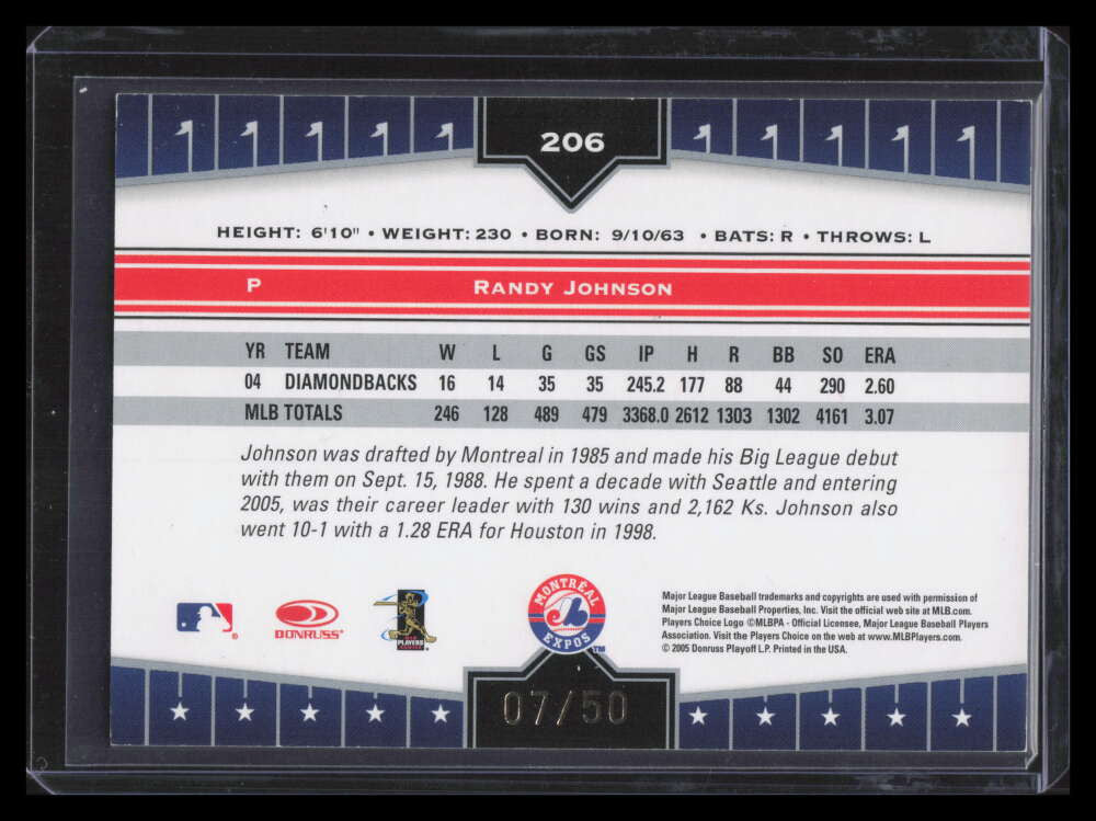 2005 Donruss Champions Impressions Gold 206 Randy Johnson Expos 7/50