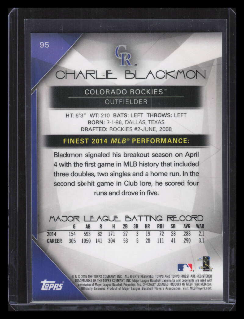 2015 Finest Gold Refractor 95 Charlie Blackmon 30/50