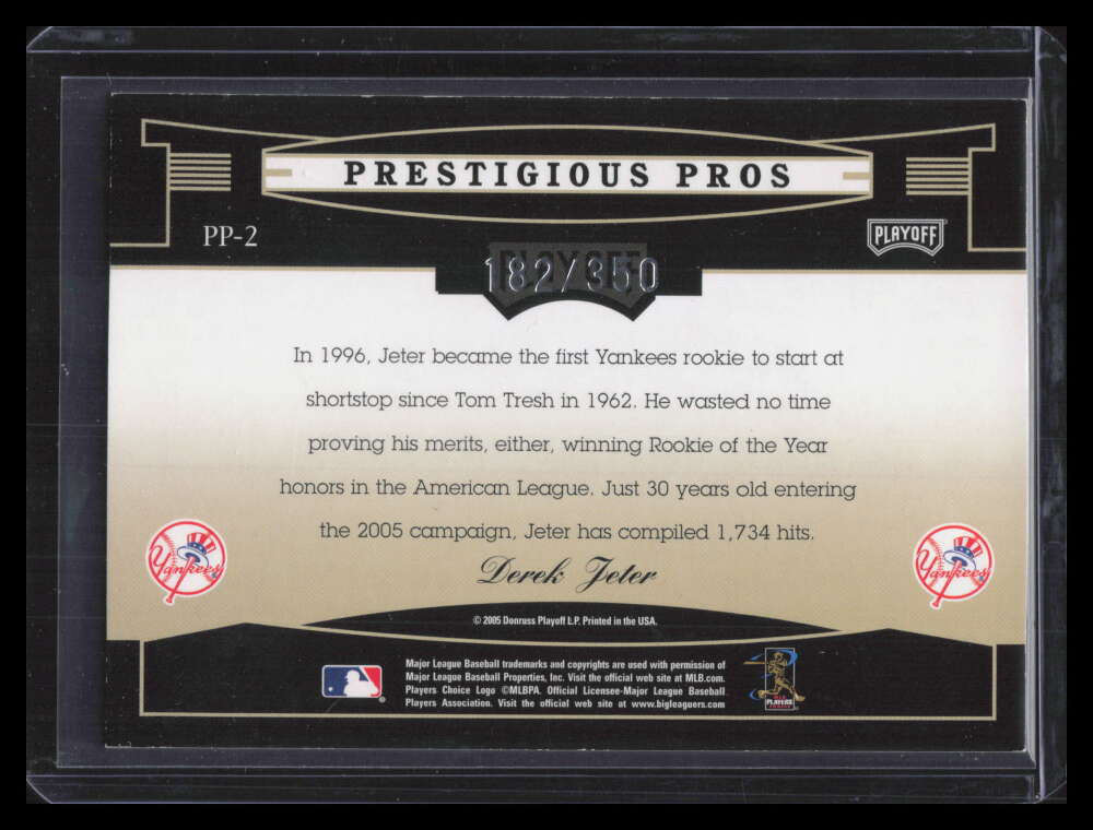 2005 Playoff Prestige Prestigious Pros Green pp2 Derek Jeter 182/350