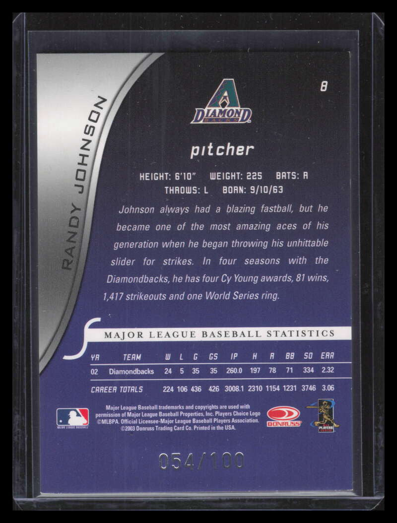 2003 Donruss Signature Century Proofs 8 Randy Johnson 54/100