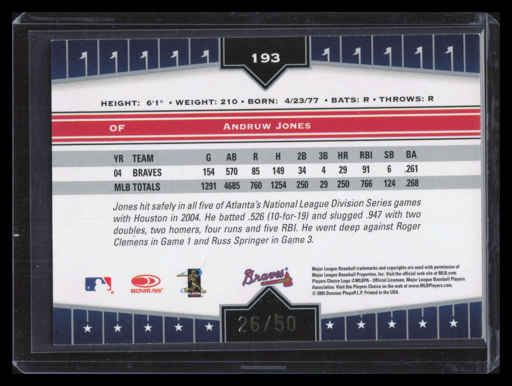 2005 Donruss Champions Impressions Gold 193 Andruw Jones 26/50