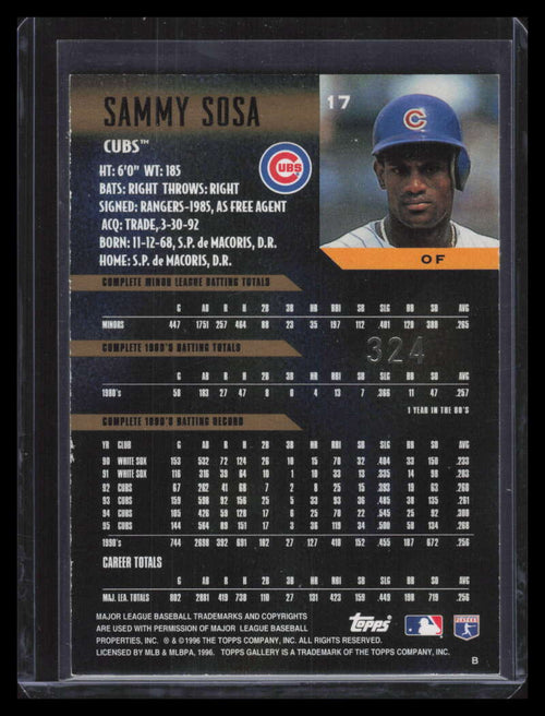 1996 Topps Gallery Players Private Issue 17 Sammy Sosa 324/599
