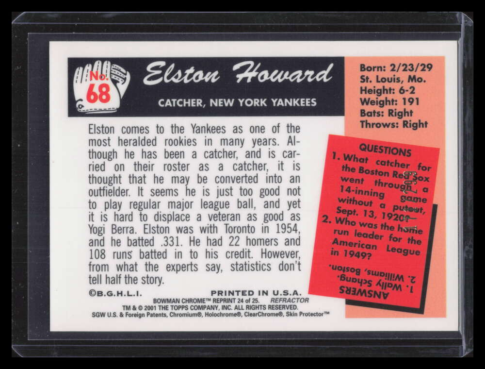 2001 Bowman Chrome Rookie Reprints Refractor 24 Elston Howard 171/299 1955