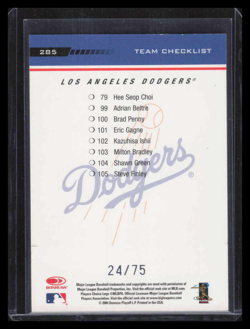 2005 Leaf Press Proofs Blue 285 Adrian Beltre TC 24/75 Team Checklist