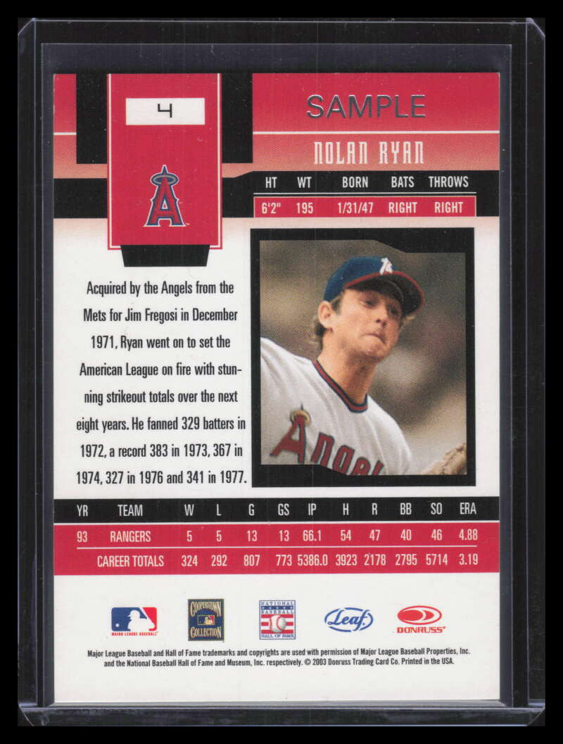 2003 Leaf Certified Materials Beckett Samples 4 Nolan Ryan Angels Promo 153922