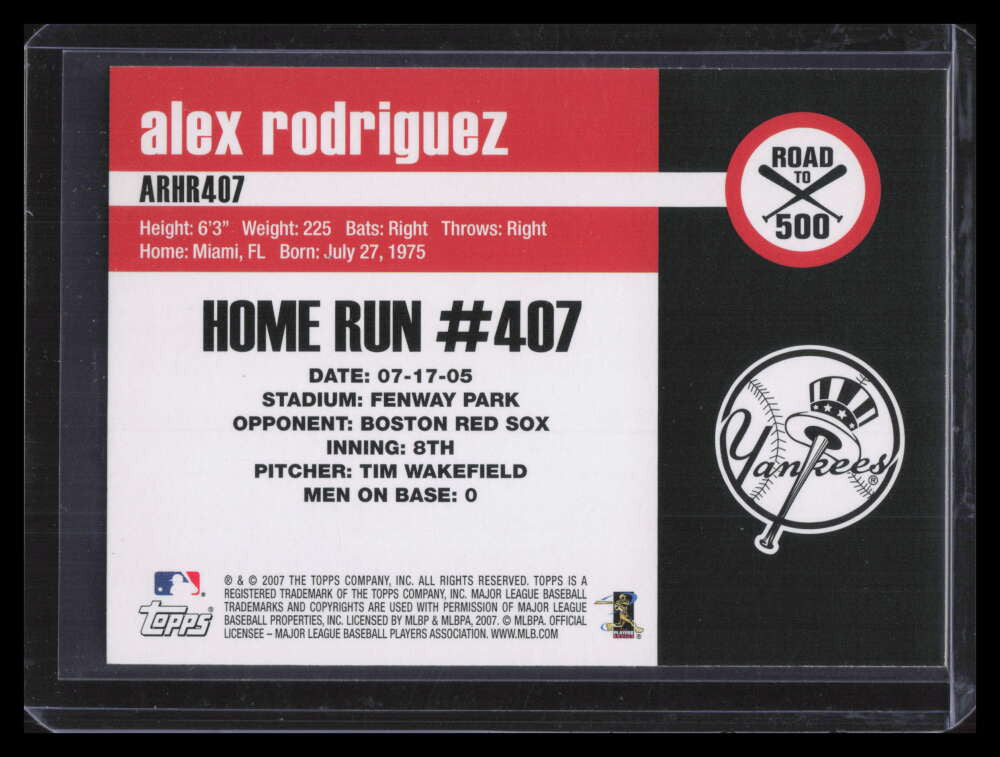 2007 Topps Alex Rodriguez Road to 500 arhr407 Alex Rodriguez Bowman's Best