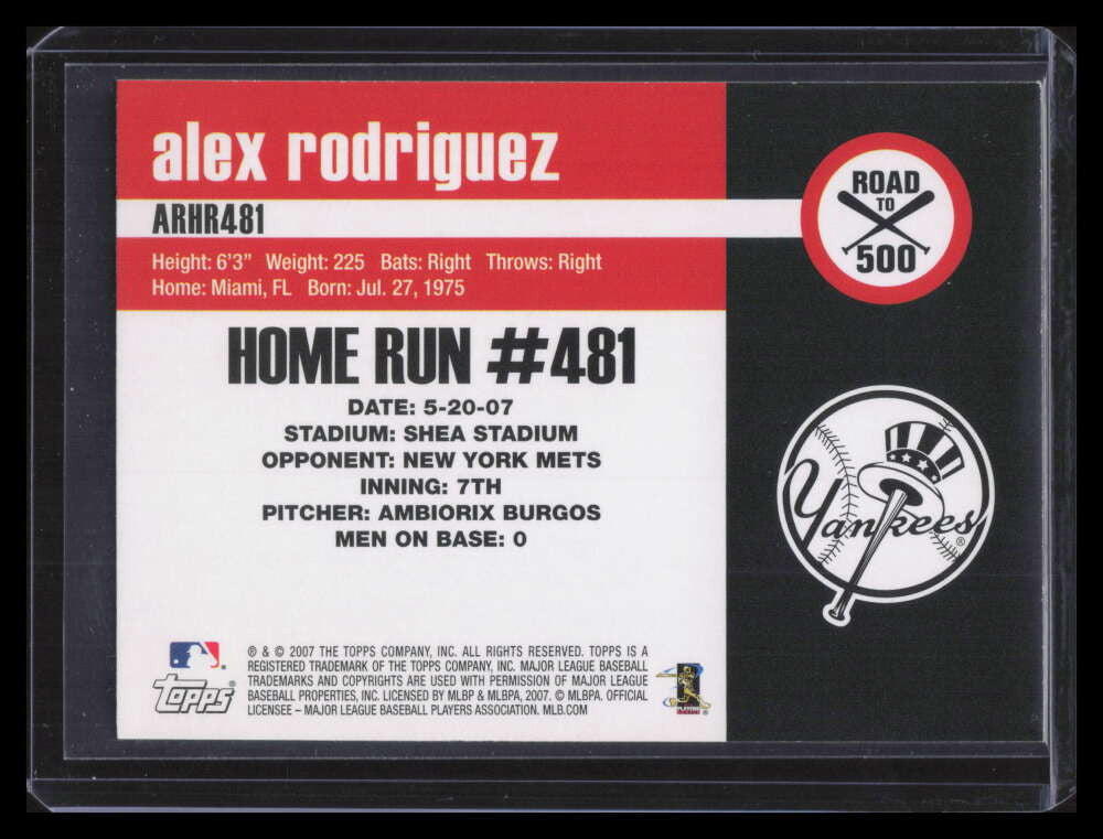 2007 Topps Alex Rodriguez Road to 500 arhr481 Alex Rodriguez Topps '52