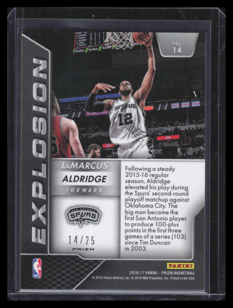2016-17 Panini Prizm Explosion Orange Wave Refractor 14 LaMarcus Aldridge 14/25