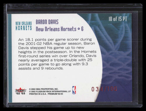 2002-03 Fleer Premium Prime Time Ruby 10 Baron Davis 34/100