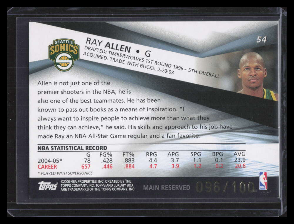 2005-06 Topps Luxury Box 100 Main Reserved 54 Ray Allen 96/100