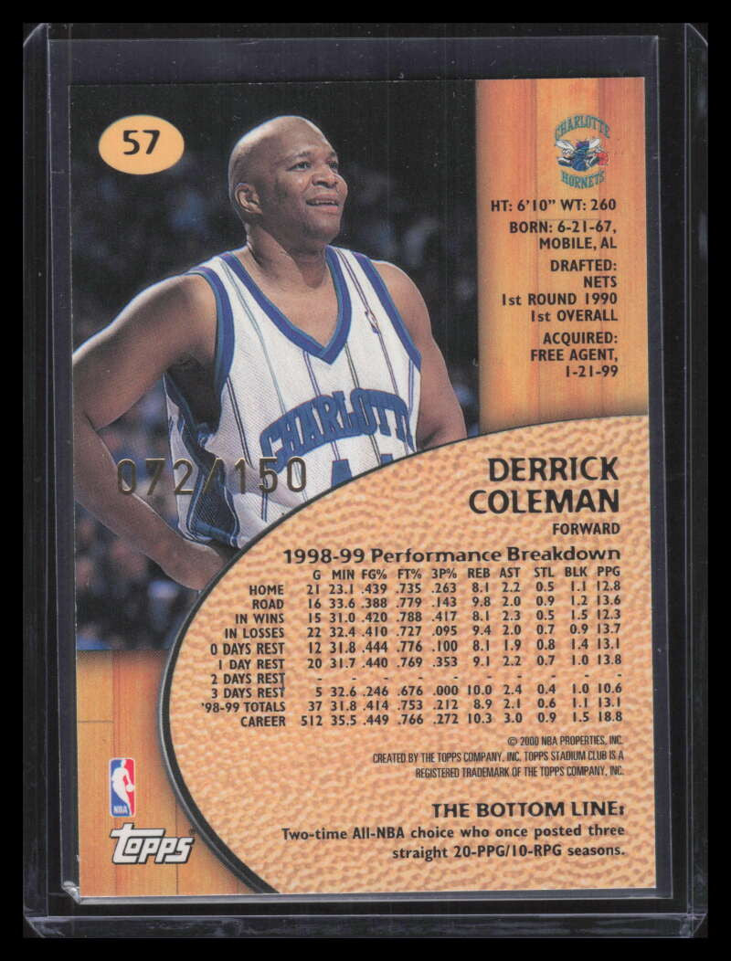 1999-00 Stadium Club One of a Kind 57 Derrick Coleman 72/150