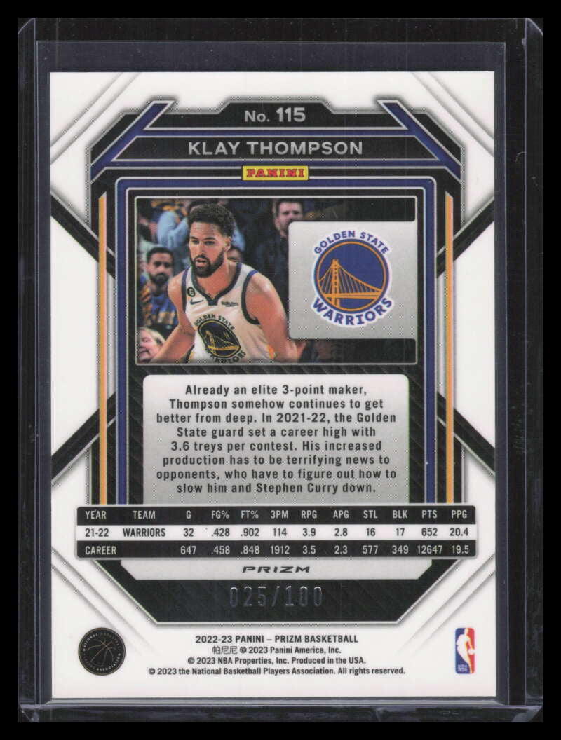 2022-23 Panini Prizm Prizms Fast Break Refractor 115 Klay Thompson 25/100