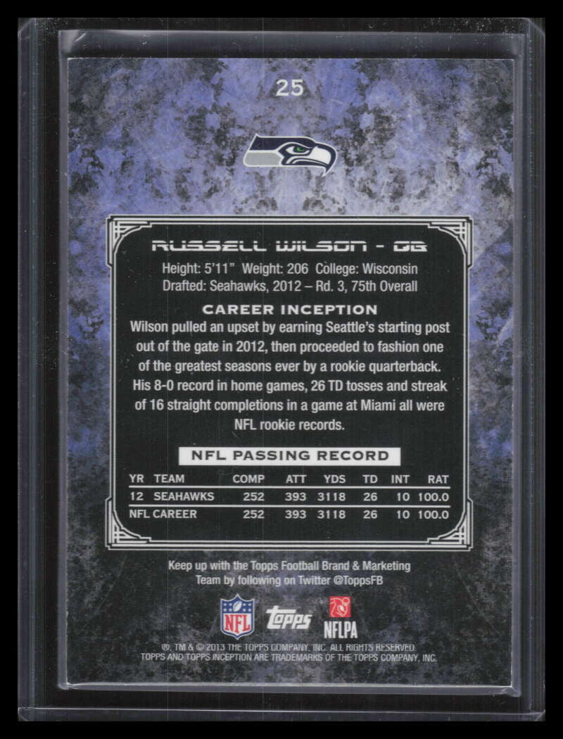 2013 Topps Inception Yellow 25 Russell Wilson 43/75