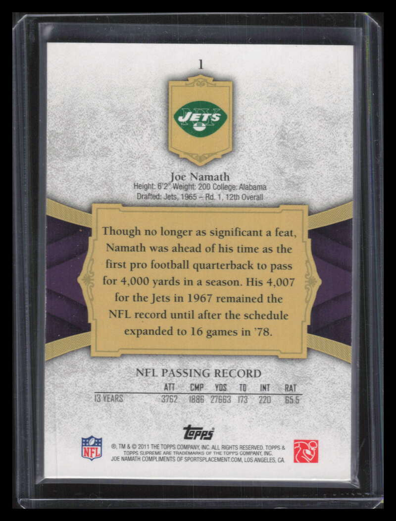 2011 Topps Supreme Purple 1 Joe Namath 60/75