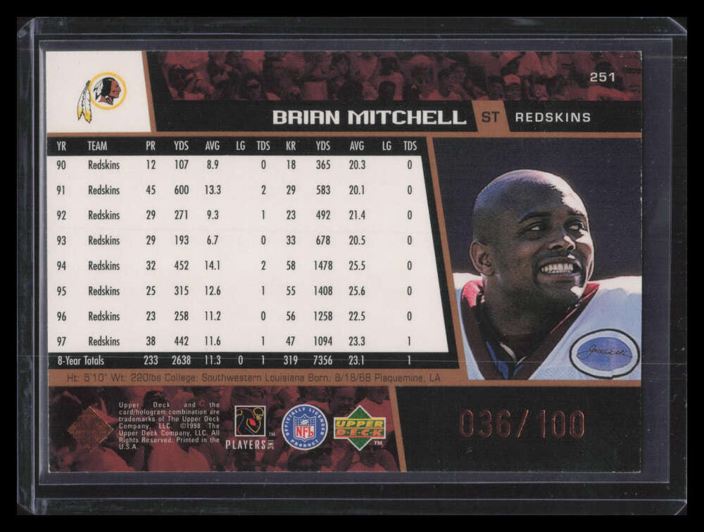 1998 Upper Deck Bronze 251 Brian Mitchell 36/100